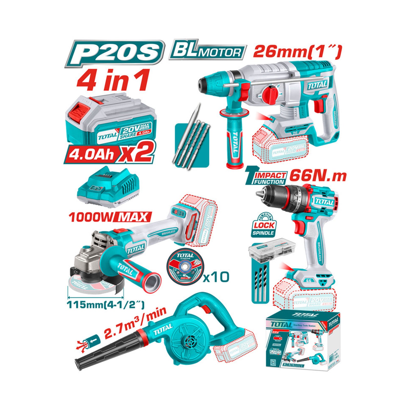 Cordless 4 pcs combo kit TOTAL